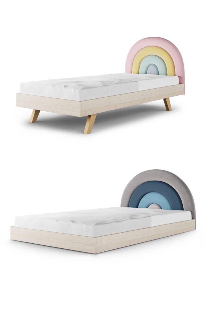 Łóżko dla dziecka z tęczowym zagłówkiem RAINBOW TĘCZA LEGS BASIC