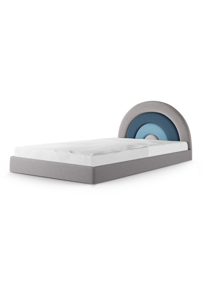 Łóżko dziecięce z zagłówkiem w kształcie tęczy LEGS TEXTI