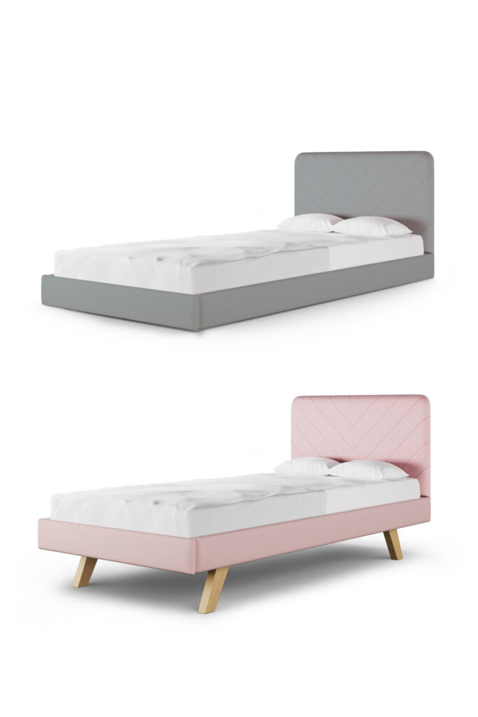 Łóżko dziecięce z prostokątnym zagłówkiem STITCH JODEŁKA LEGS TEXTI