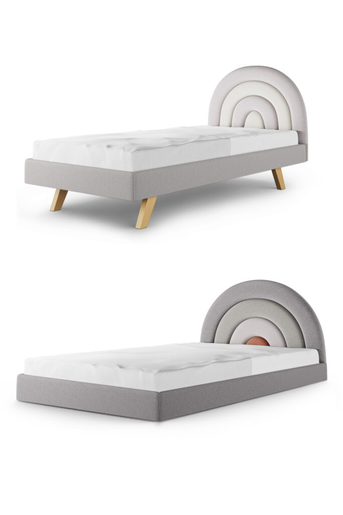 Łóżko dziecięce z zagłówkiem w kształcie tęczy LEGS TEXTI