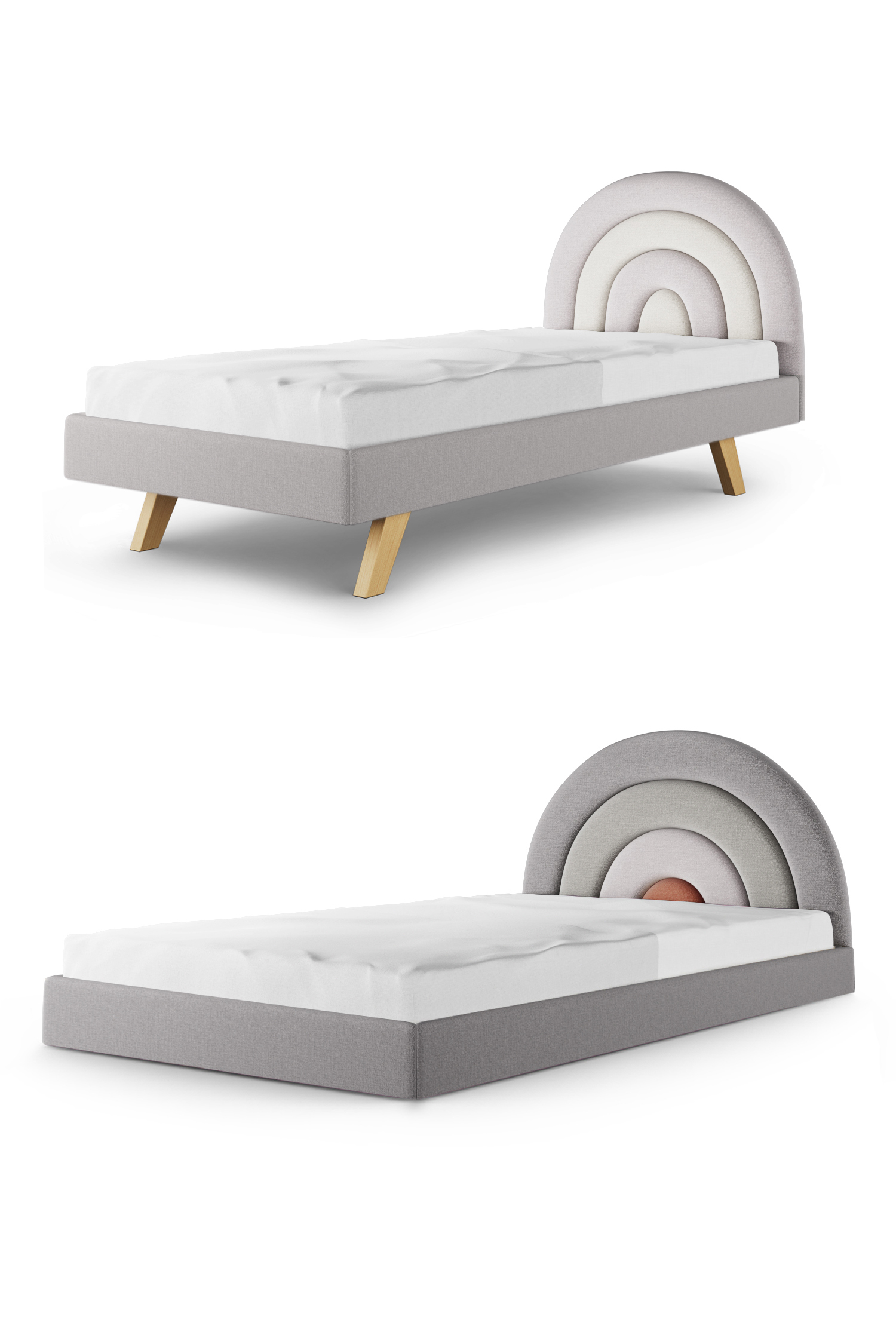 Łóżko dziecięce z zagłówkiem w kształcie tęczy LEGS TEXTI